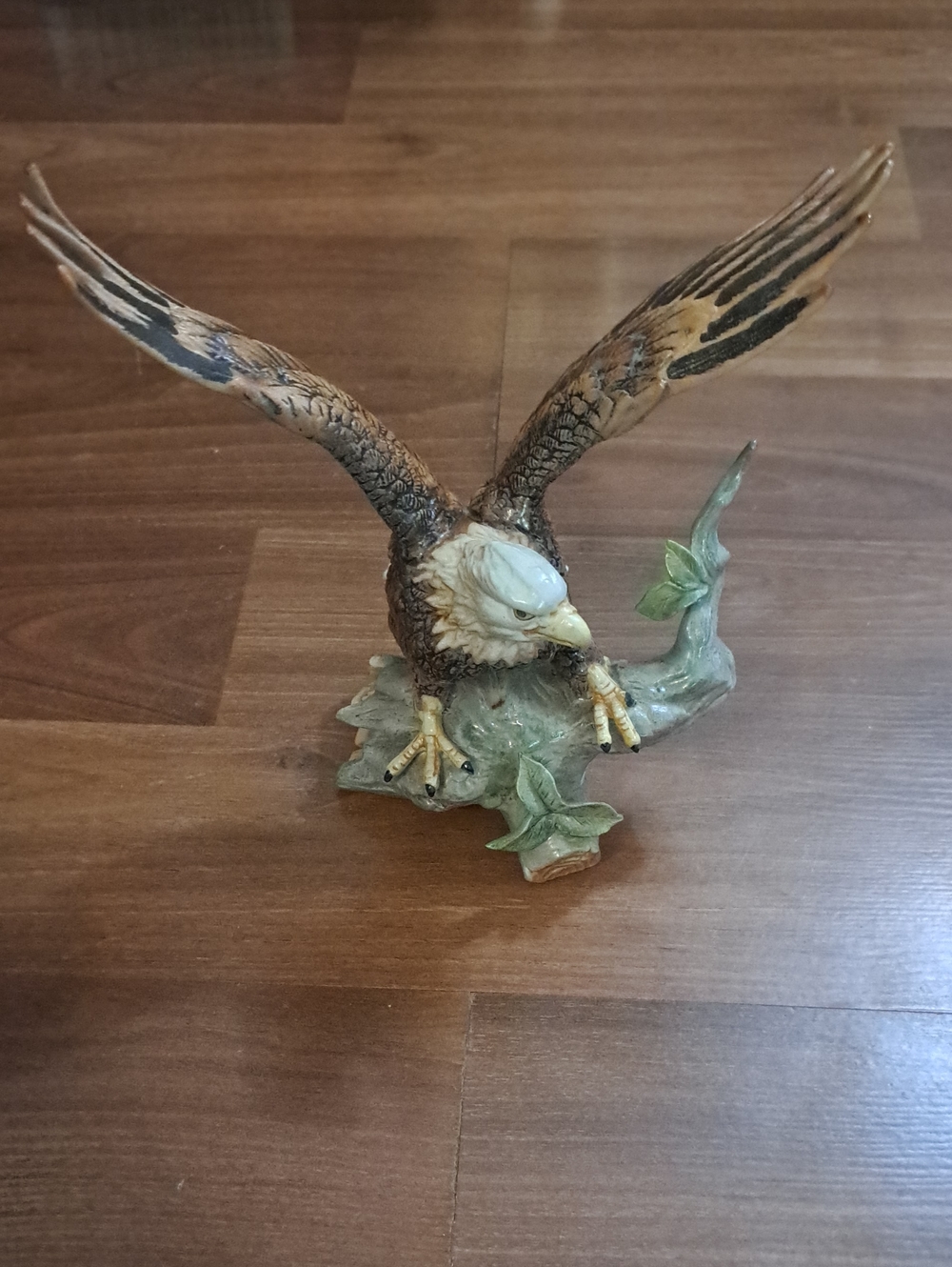 Eagle Figurine Sculpture in Brown, White & Green